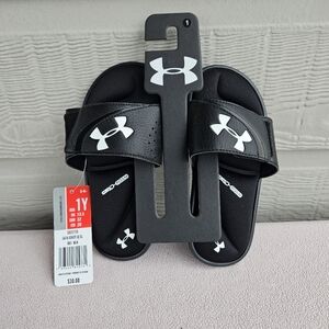 Under Armour UA Ignite VI Black Slide Sandals Boys Youth SZ 1Y Slip-On Sports